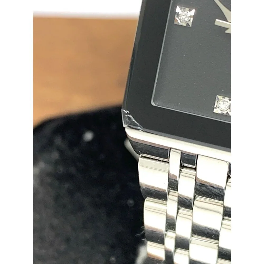 Bulova Women's Watch 96P202 Quartz Black Dial Diamond Quadra Silver Steel CHIP